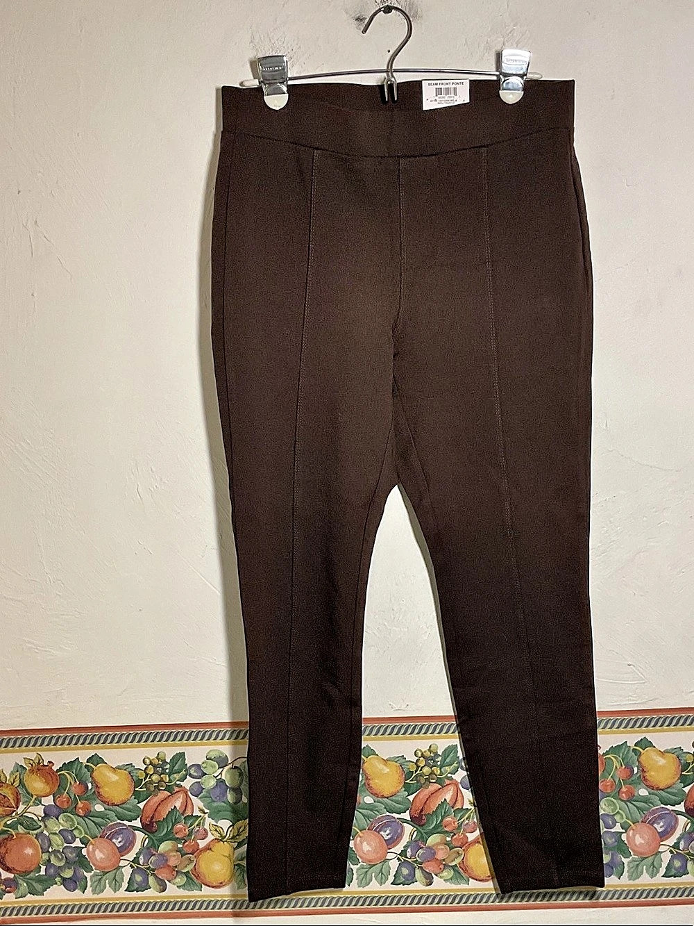 Style & Co Seam Front Ponte Pencil Leggings Brown Rich Truffle Size L NWT